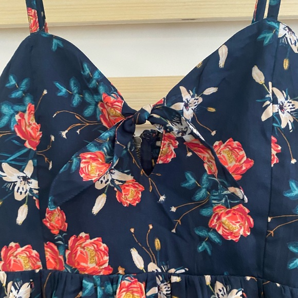 Roxy Floral Mini Dress with Spaghetti Straps and Bow detail - Picture 2 of 4